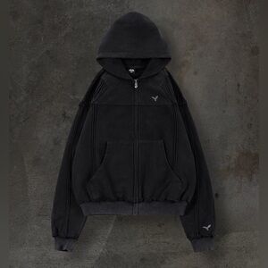 Ditch LA Biker Hoodie Full Zip Jacket Black